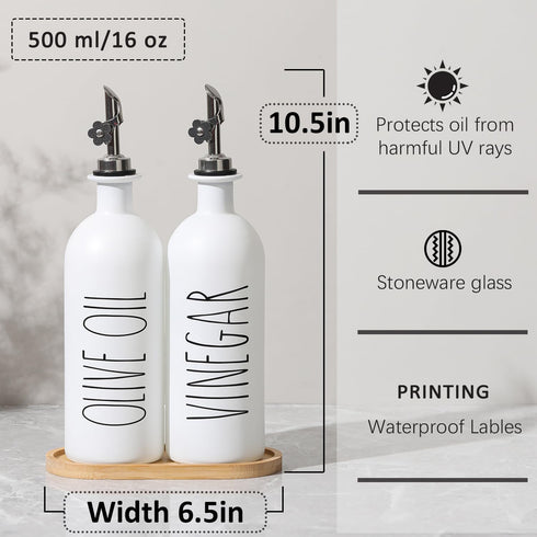 16oz Set, Set 2 (16oz-P-White) HOMCDALY Olive Oil Dispenser Bottles for Kitchen, White Oil and Vinegar Dispenser Two
