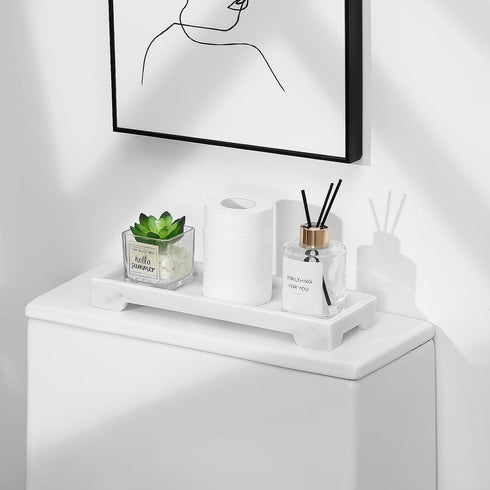 Luxspire Bathroom Tray for Counter, Resin Marble Tray with Feet, 11" x 4" for Soap Dispenser and Perfume, White Marble