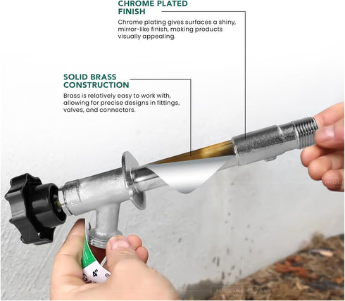8 Inch 1/2" 3/4" Midline Valve Frost-Free Sillcock, Chrome-Plated Brass Body MIP/Sweat Inlet x Hose Bib Outlet