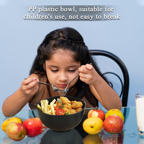 Berglander Set of 12 Black Plastic Bowls, 25oz Reusable Ramen, Soup, Cereal Bowls for Home, Restaurant, Outdoor Use