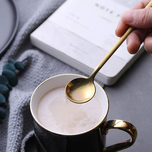 6 Pcs Stainless Steel Coffee Spoons, Round Dessert Spoons, Long Handle Spoons for Hot Chocolate, Ice Tea, Latte