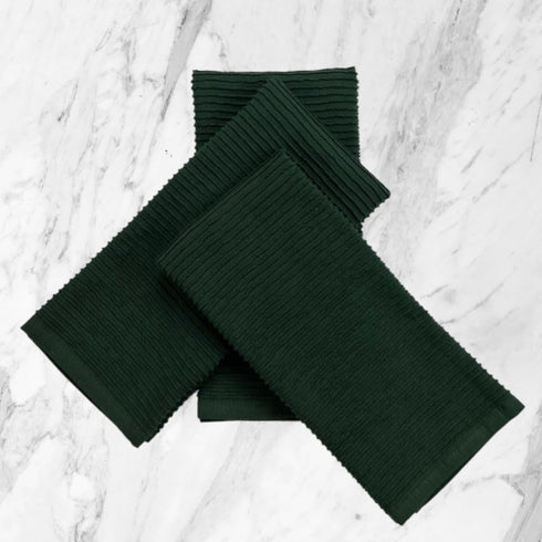 Dark Green Kitchen Hand Dish Towels, 100% Cotton Cloth, Set of 3 Multipurpose, 18" x 28"