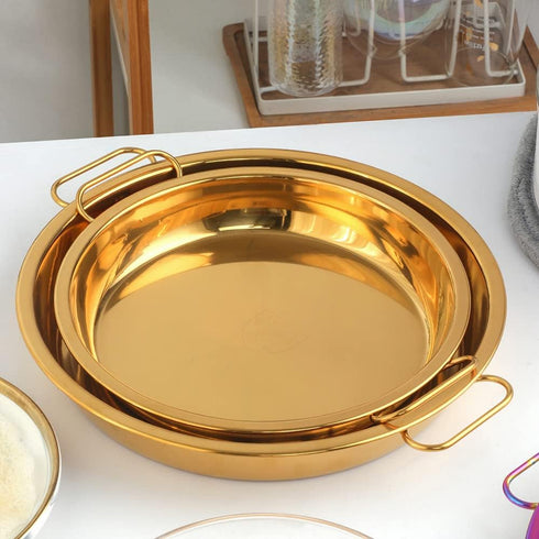 Buyer Star Stainless Steel Steaming Tray Cold Noodle Plate 9 Inch Everyday Pan Stainless Steel Big Green Egg Drip Pan Pizza Cake Baking Tray Liangpi Tool Round Dinner Plate Fruit Serving Dish, Silver by Buyer Star