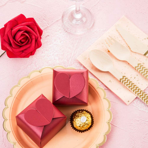 AWELL Burgundy Favor Box Bulk - 2.5x2x2.5 inches with Heart Bow, Pack of 50 Party Favor Boxes