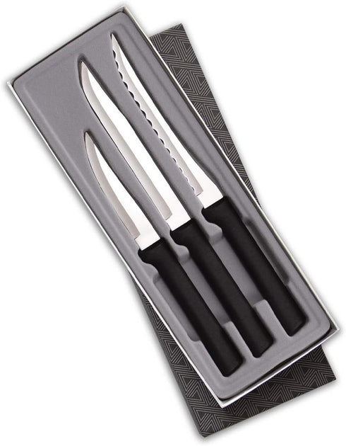 Rada Cutlery 3-Piece Cooking Essentials Knife Gift Set, Black Handles