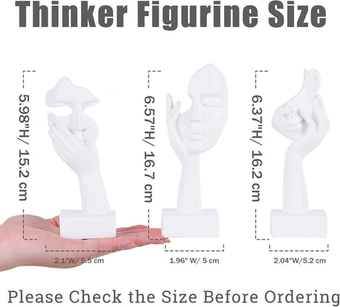 3 Set Counter (3 6") Pcs Thinker Small Statue - White Art Abstract Home Accent Figurines for Decor Woman Apartment