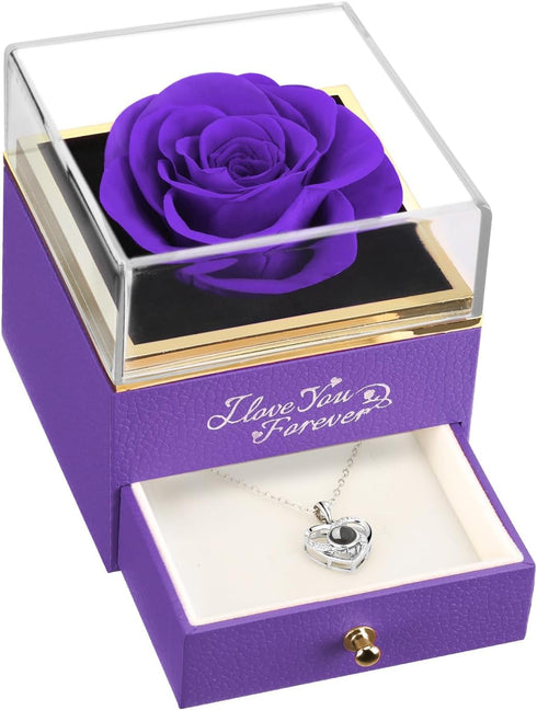 ASELFAD Preserved Real Purple Rose Gifts for Mother's Day, Forever Flowers for Mom, Grandma, Girlfriend, Anniversary
