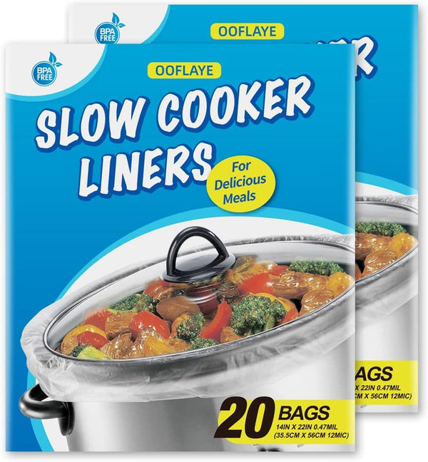 40 Counts Slow Cooker Liners and Cooking Bags, Extra Large Size Fits 6-10QT Pot, 14"x 22", BPA Free (2 Pack)