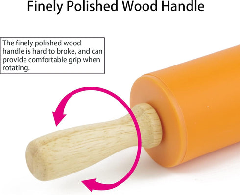 Silicone Rolling Pin for Baking, Non-stick Dough Roller with Wooden Handle, Kitchen Accessories