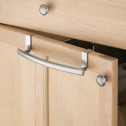 2 Pack mDesign Steel Over Door Curved Towel Bar Storage, Hanger for Cabinet or Cupboard, Holder Rack for Kitchen