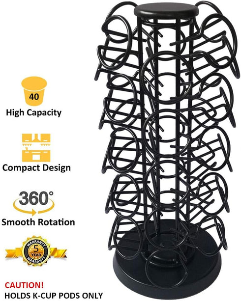 K Cups Holder, K Cup Carousel, Coffee Pods Storage Organizer Stand, Black, Capacity of 40 Pods