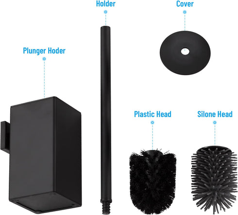 Wall-Mounted Black Toilet Brush with Stainless Steel Handle