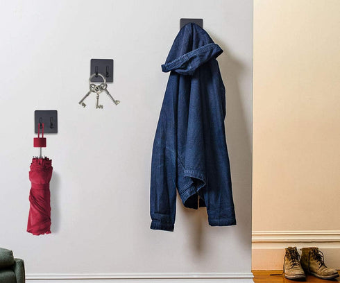 Adhesive Hooks | Bathroom Wall Towel Hooks, Black Stick Shower Razor Holder, Stainless Steel Organizer
