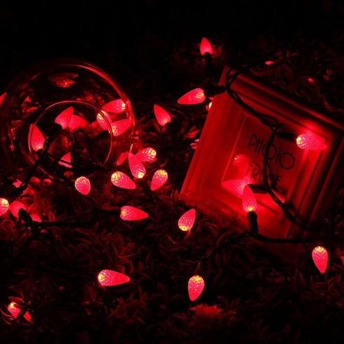 C5 100 33ft 120V Set Brizled Upgraded Faceted LED Red Christmas Lights, LED Christmas tree Lights, UL Certified
