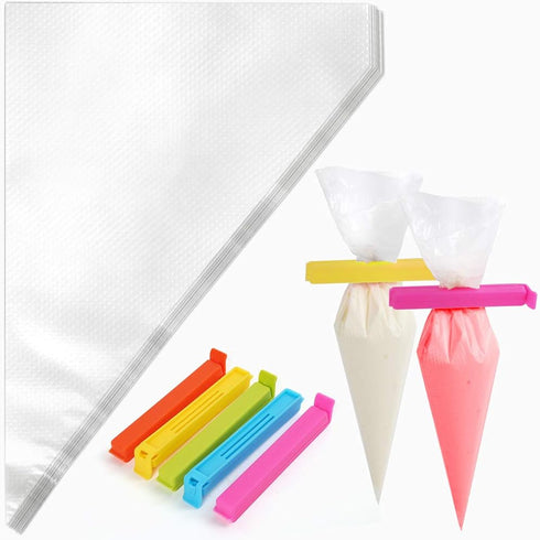 LotFancy 250pcs Disposable 12 Inch Piping Bags, Anti-Burst Icing Bags with 5 Clips for Cake and Cookie Decoration