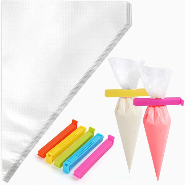 LotFancy 250pcs Disposable 12 Inch Piping Bags, Anti-Burst Icing Bags with 5 Clips for Cake and Cookie Decoration
