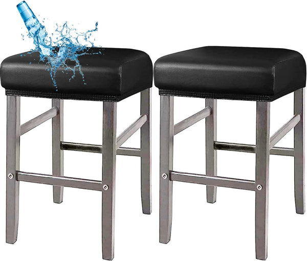 ANWUCHEN Stool Covers Rectangle,2 Pack Stretch Waterproof PU Rectangle Bar Stool Covers Elastic