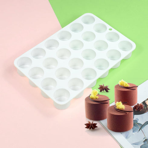 24 Cavity Cylinder Silicone Cake Mold for Cookies, 3D Handmade Kitchen Baking Tools, Reuse Decorating Mousse (B_