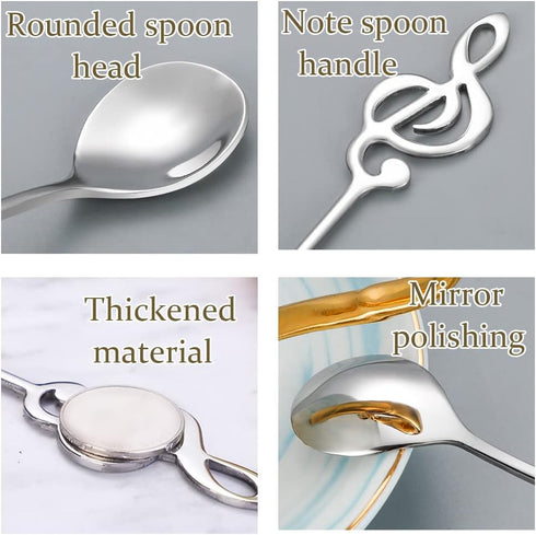 Music Note Spoons for Music Lovers, Stainless Steel Coffee Spoons Set of 2 (Gold + Silver)
