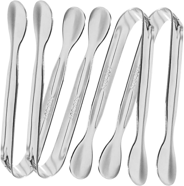 TTSAM 4 Pcs Ice Tongs, Mini Serving Tongs, 304 Stainless Steel, Silver, 4.33 x 0.63 inches