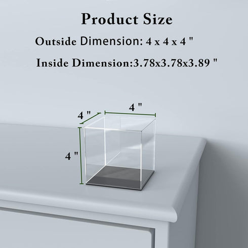 Acrylic Display Case, 4x4x4 Inch Cube with Matte Black Base, Clear Box for Softball Collectibles and Mini Figures