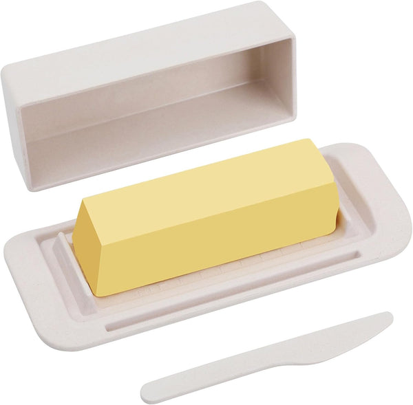 Bamboo Butter Dish with Lid and Knife, Small Butter Keeper for One Stick, Dishwasher Safe for Kitchen