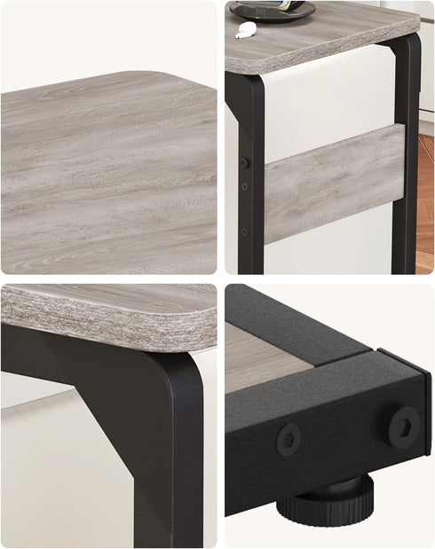 Vovonusy ET-YB-GY1 Wood Pedestal Small Sofa Side Table for Couch, Tall Nightstand, C Shaped End Table, TV Trays