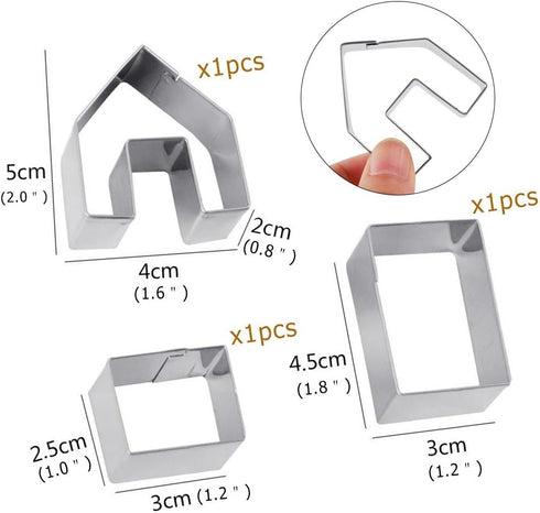 KALAIEN 3Pcs Mini House Mold Gingerbread Cookie Cutter Set, Stainless Steel, Cupcake Chocolate (Small)
