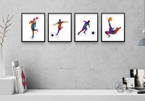 Soccer Player Abstract Sport Wall Art - 8x10" Set of 4 for Male Players, Coaches, and Fans