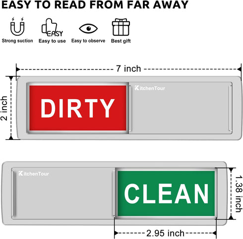 KitchenTour Clean Dirty Magnet for Dishwasher, Super Strong Non-Scratch Magnetic Silver Indicator Sign