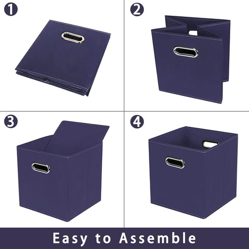 Navy Blue Fabric Storage Bins, Set of 3, 11x11x11 Foldable Cube Bins for Cloth or Accessory Storage