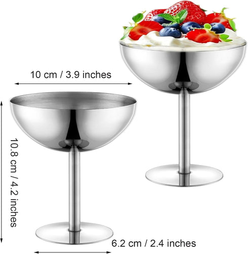 Frozen (2, Ice Cream Bowls Stainless Steel Dessert Cups with Spoons Reusable Footed Sundae Cups Ice Cream Cups