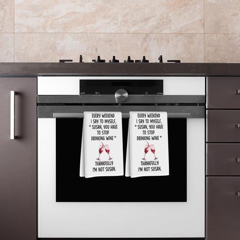 Lovdazzles 2 Pcs Funny Wine Kitchen Towels, Humorous Decorative Absorbent Microfiber Dish Cloth Tea Towel, Waffle Soft