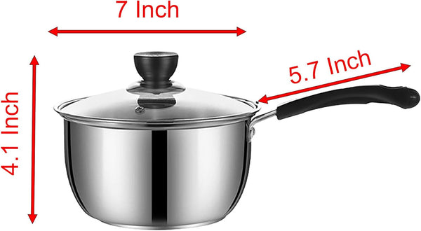 Stainless Steel Saucepan, 1.3 Quart Long Handle Milk Pot with Lid for Warming, Cooking and Boiling Milk, Spaghetti, Soup in Kitchen and Outdoor (18cm) by YIKANGHENG