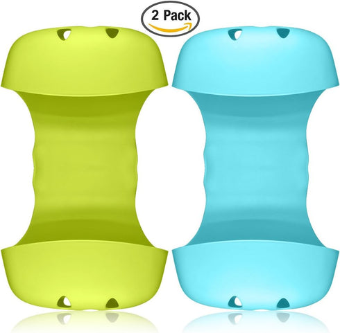 2 Pack Sponge Holder for Double-Sink - FineGood Saddle Caddy Brush Soap Organizer, Blue & Green