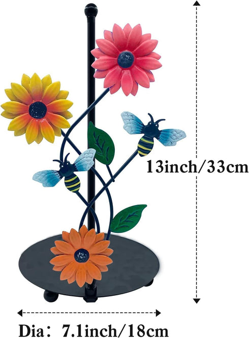 Sunflower Kitchen Paper Towel Holder, Black Metal Farmhouse Decor with Sunflower Flower Bee for Kitchen