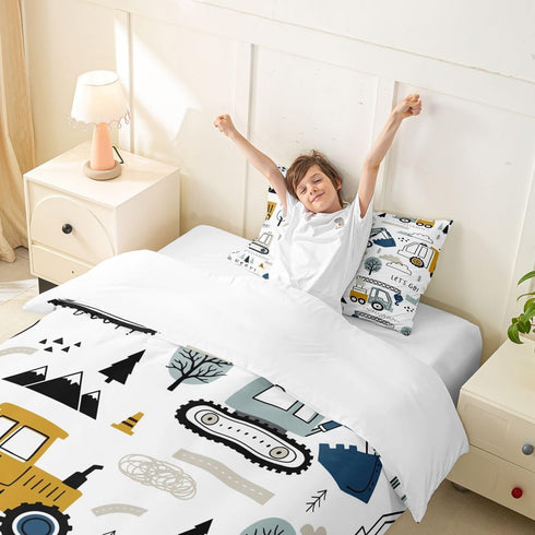 Set Set Set 2Pcs Feelyou Cartoon Car Kids Bedding Construction Bedding Duvet Cover Boys Decor Equipment Trucks