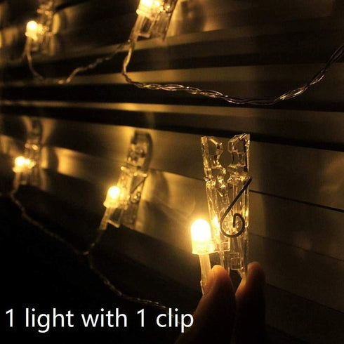 Dopheuor LED Photo Clip String Lights, Battery Operated Starry Fairy Copper Lights with Clips, Warm White for Décor