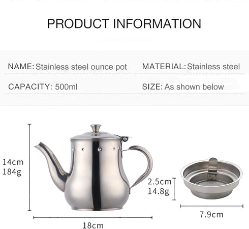 Buyer Star 17 Oz Stainless Steel Tea Pot with Removable Infuser, Pour Over Coffee Kettle for Home, Bar, Restaurant