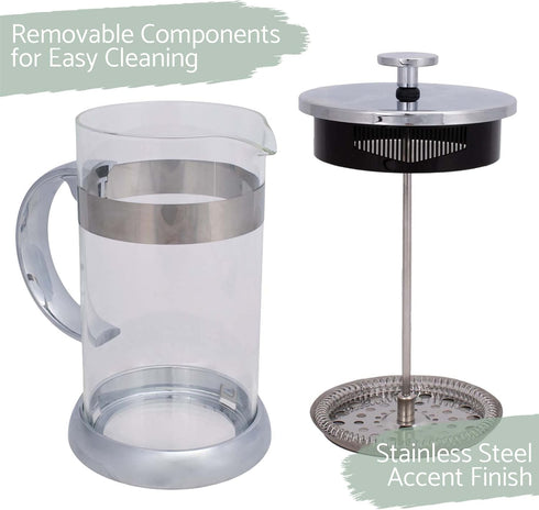 Elanze Designs Stainless Steel 1 Liter Glass French Press Coffee Maker