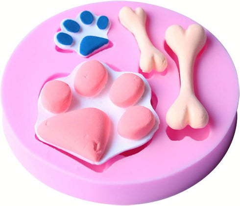 2 Pcs Cat Paw, Dog Paw and Bone Shape Flexible Silicone Molds for Fondant, Candy, Icing, and Chocolate