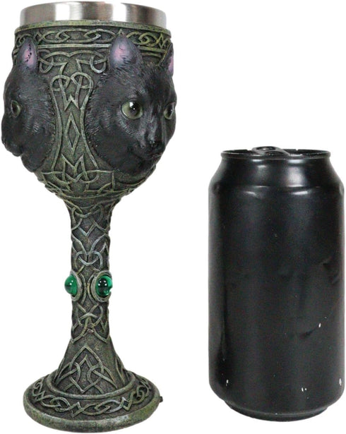 Ebros Wicca Mystical Witching Hour Black Cat Wine Goblet, 7oz Celtic Beverage Chalice with Green Gems