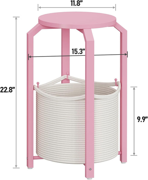 TB01BP092 TUTOTAK Small Side Table, Round End Table, Night Stand, Bedside Table, Sofa Table with Storage Basket, Living
