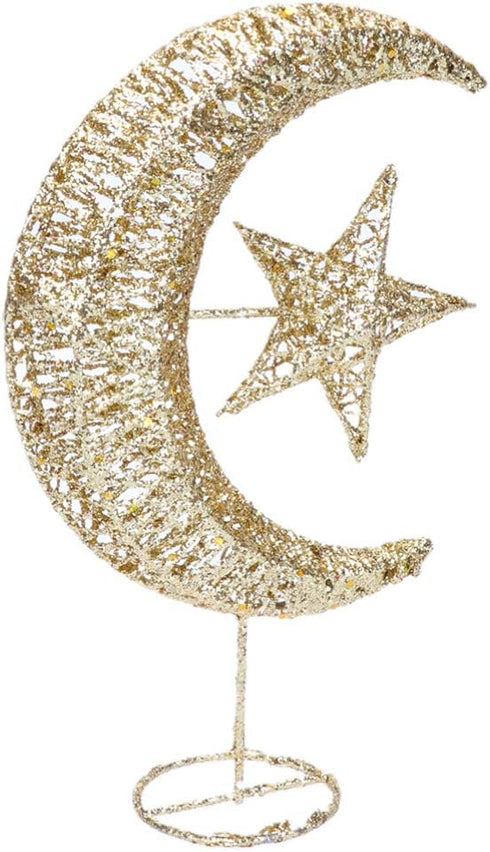 Uonlytech Glitter Moon and Star Ornament | Christmas Table Decoration | Wedding Birthday Holiday Party Supply | 20cm