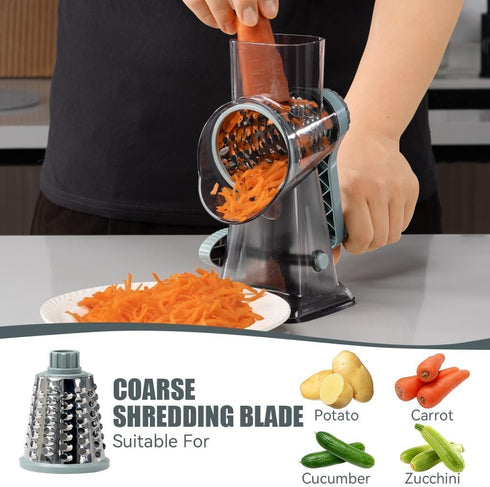 3 KEOUKE Rotary Cheese Grater Hand Crank Transparent - Shredder Slicer Grinder Stainless Steel Blades, Stable Suction