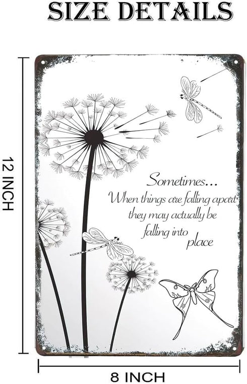 Dandelion Inspirational Wall Art Vintage Metal Sign, Dragonfly and Dandelion Retro Iron Painting Plaque (12x8 inch)