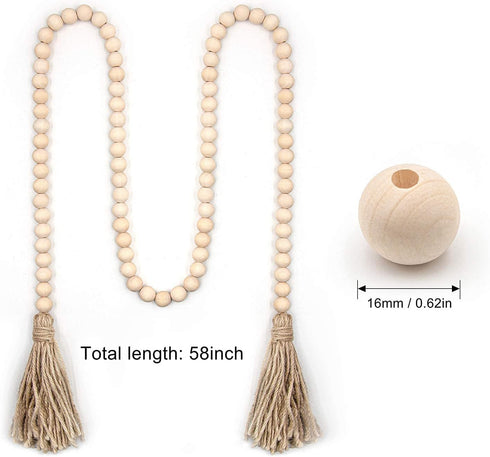 LSKYTOP 58 Inches Wood Bead Garland with Tassel, Rustic Prayer Boho Wooden Beads for Decor (1 Pack)