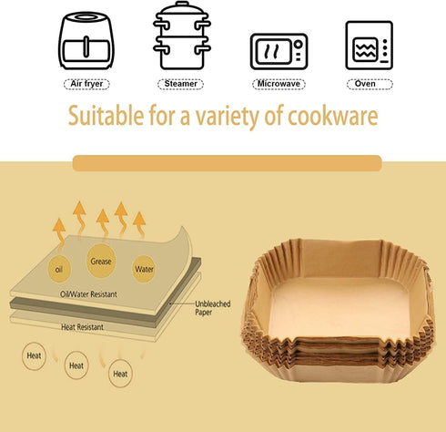 Air Fryer Paper Liners, 125PCS Non-stick Disposable Baking Paper for Roasting, Oil-proof, Food Grade Parchment