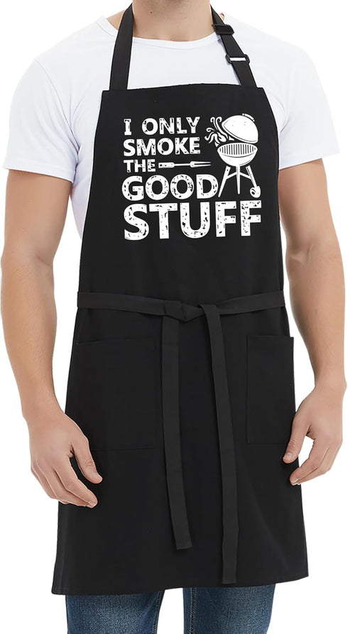 Funny Grill Aprons for Men - I Only Smoke the Good Stuff, Chef Cooking Grilling BBQ Aprons with 2 Pockets