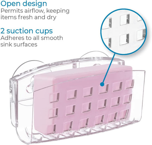 Kitchen Sink Suction Holder for Sponges, Scrubbers, Soap, iDesign Sinkworks, Clear Large
